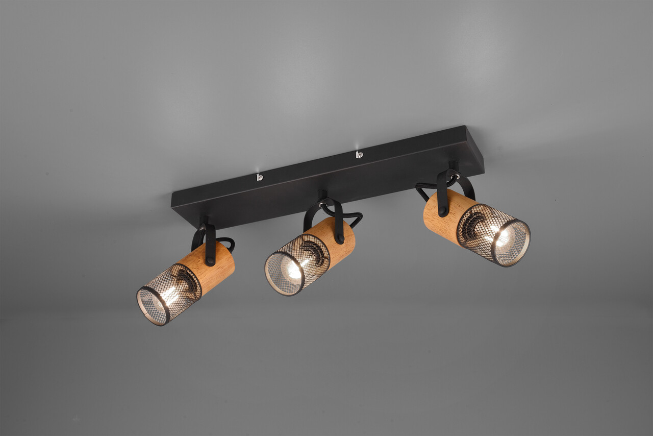 Plafoniera Tosh, TRIO, 44x9x19.5 cm, 40W, 3x E14, metal, negru mat/natur - imagine 3